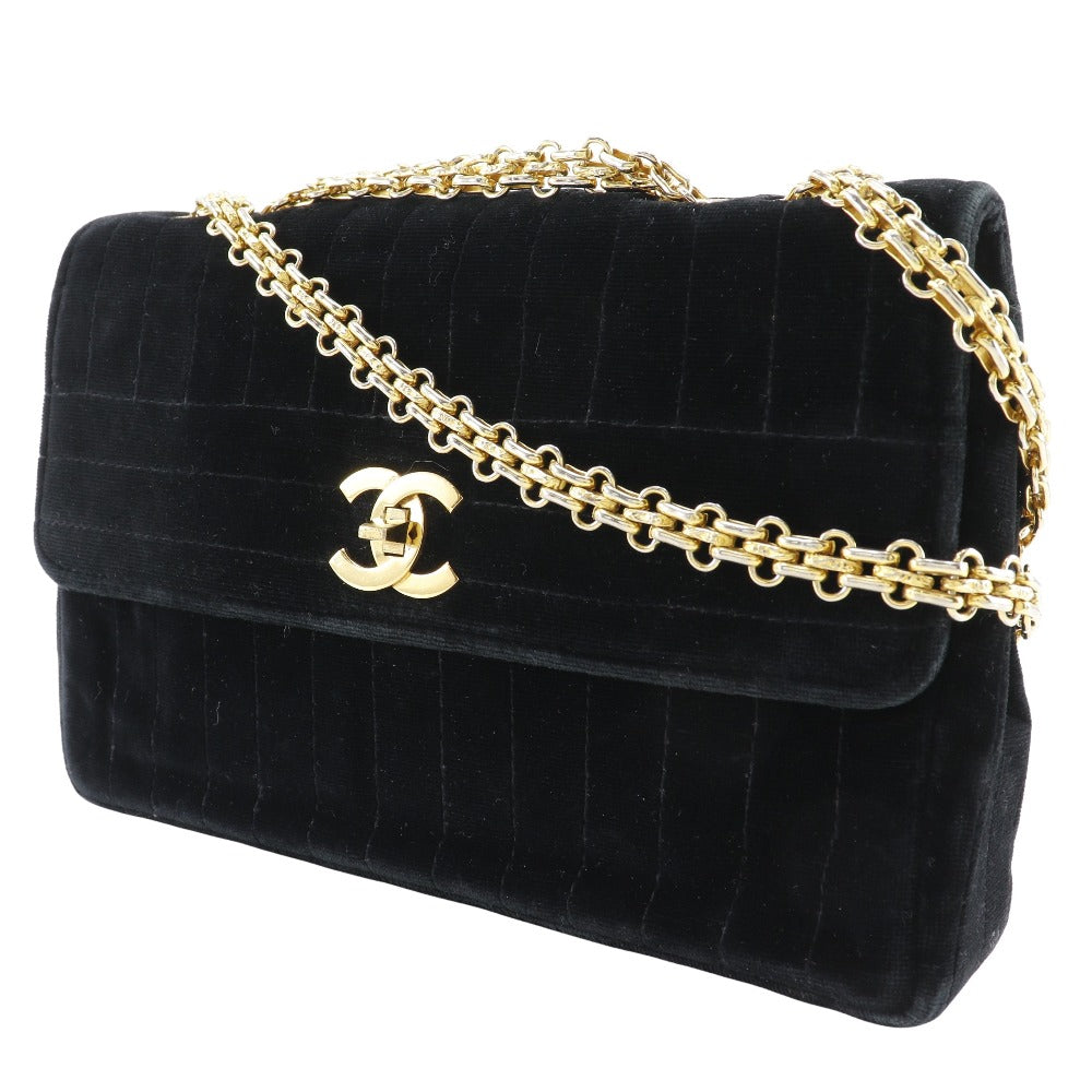 Chanel Velor Mademoiselle ChainShoulder Black Shoulder Bag