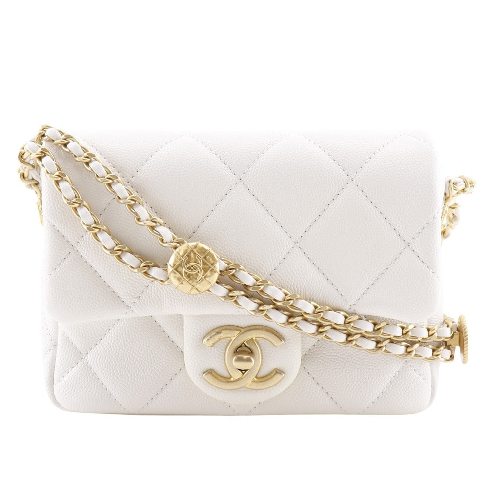 Chanel Caviar skin er White Gold Shoulder Bag