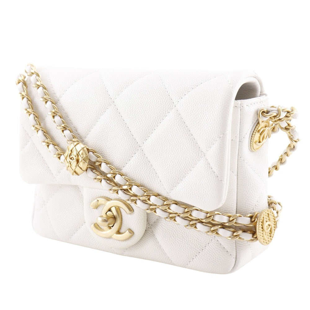 Chanel Caviar skin er White Gold Shoulder Bag