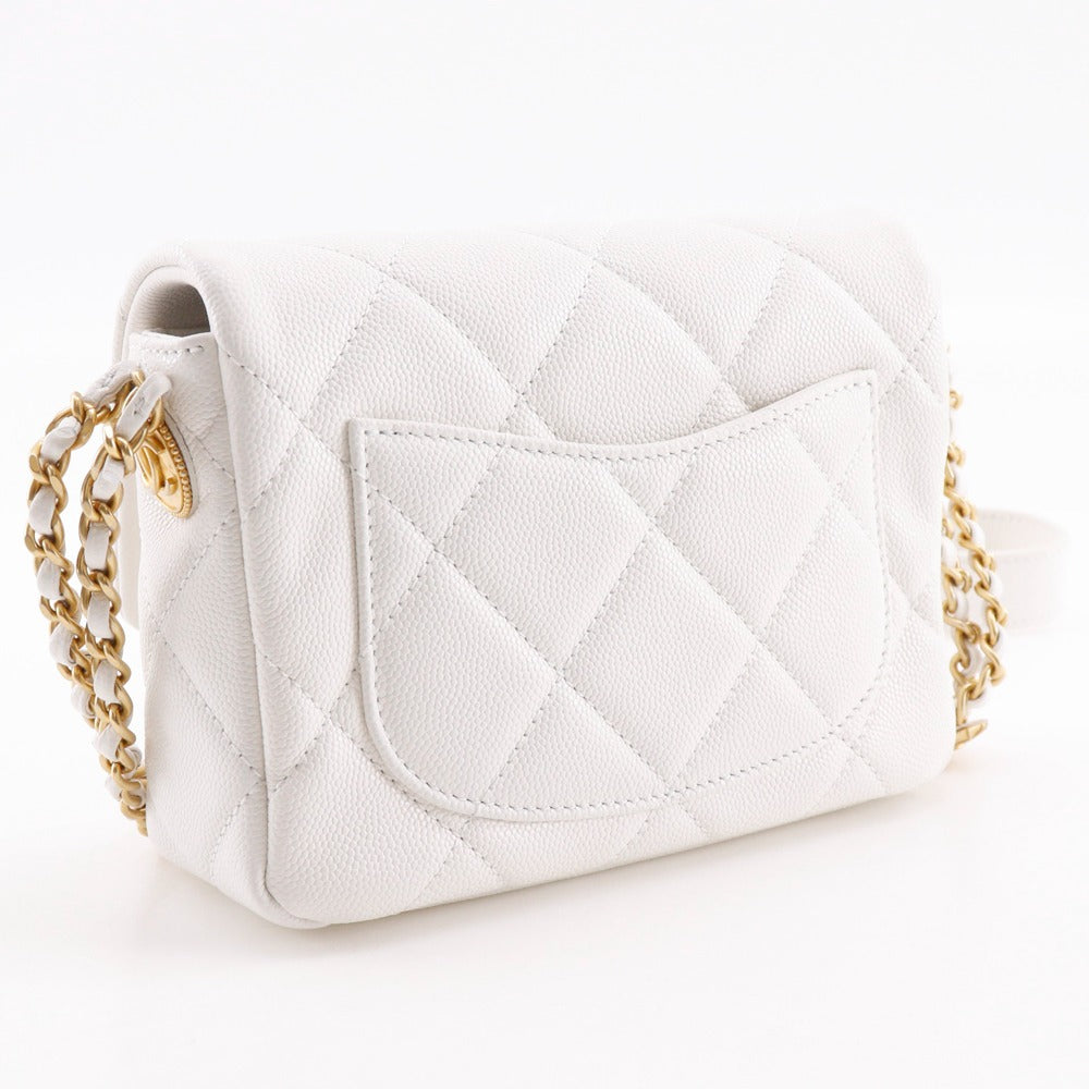 Chanel Caviar skin er White Gold Shoulder Bag