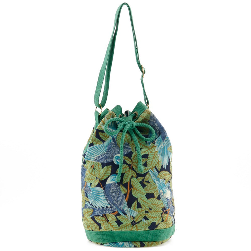 Hermes Shoulder Bag Cotton Botanical Pattern Bird Pattern One Green Belt