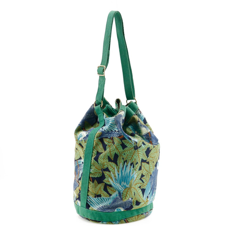 Hermes Shoulder Bag Cotton Botanical Pattern Bird Pattern One Green Belt