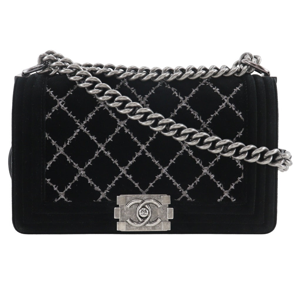 Chanel Velour Matelasse stitch ChainShoulder Boy 25 Black Leather Shoulder Bag