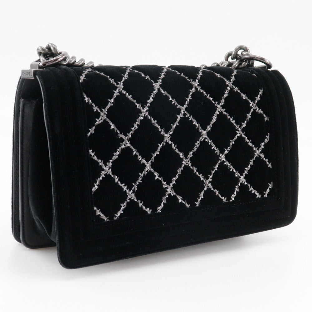 Chanel Velour Matelasse stitch ChainShoulder Boy 25 Black Leather Shoulder Bag