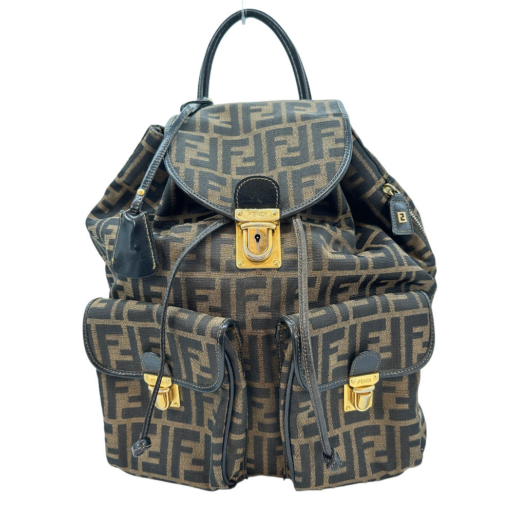 Fendi Backpack Khaki Zucca Women Canvas Black