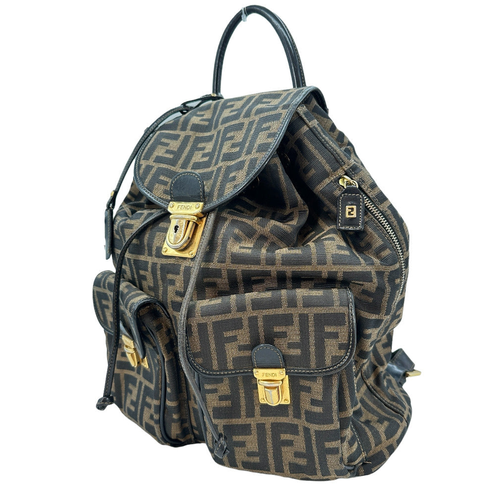 Fendi Backpack Khaki Zucca Women Canvas Black