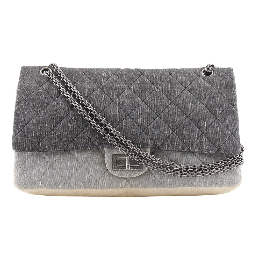 Chanel denim Tricolor Mattasse double flap 2.55 Black Beige Shoulder Bag