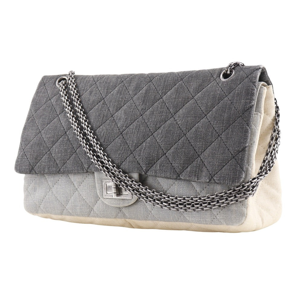 Chanel denim Tricolor Mattasse double flap 2.55 Black Beige Shoulder Bag