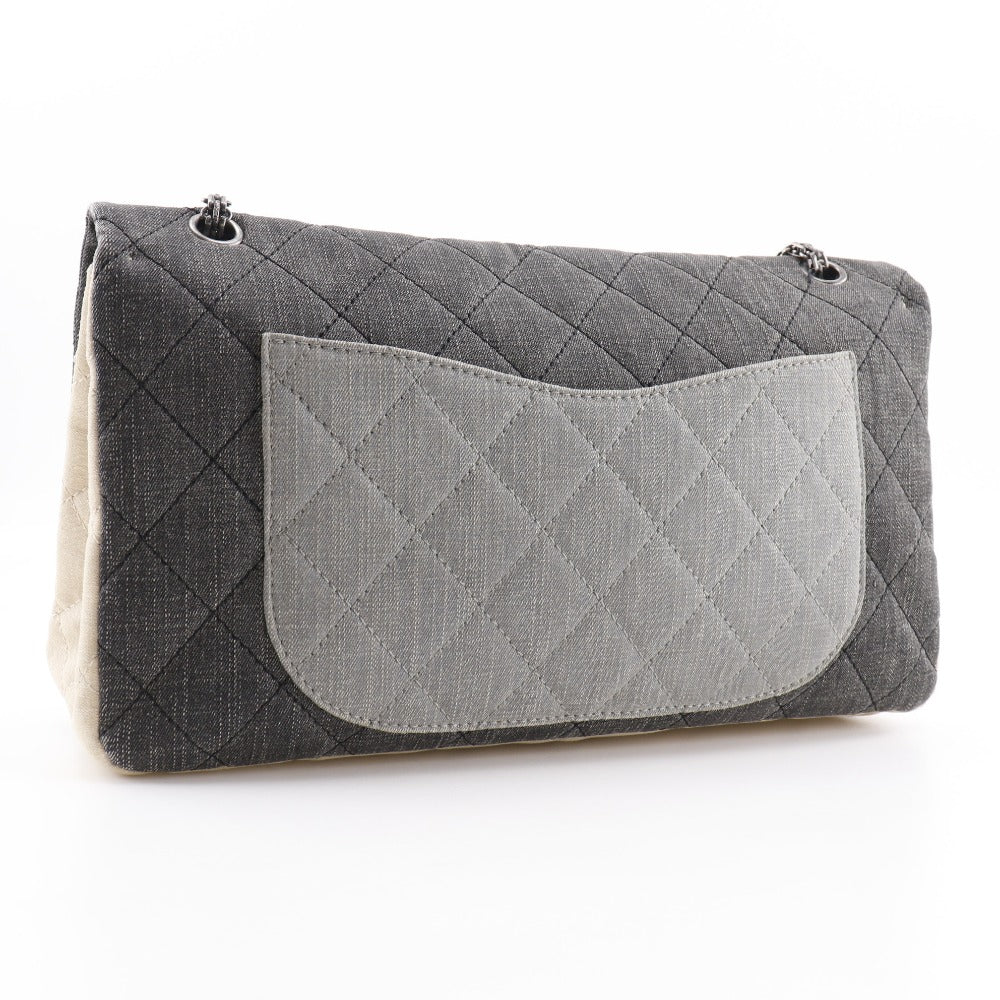 Chanel denim Tricolor Mattasse double flap 2.55 Black Beige Shoulder Bag