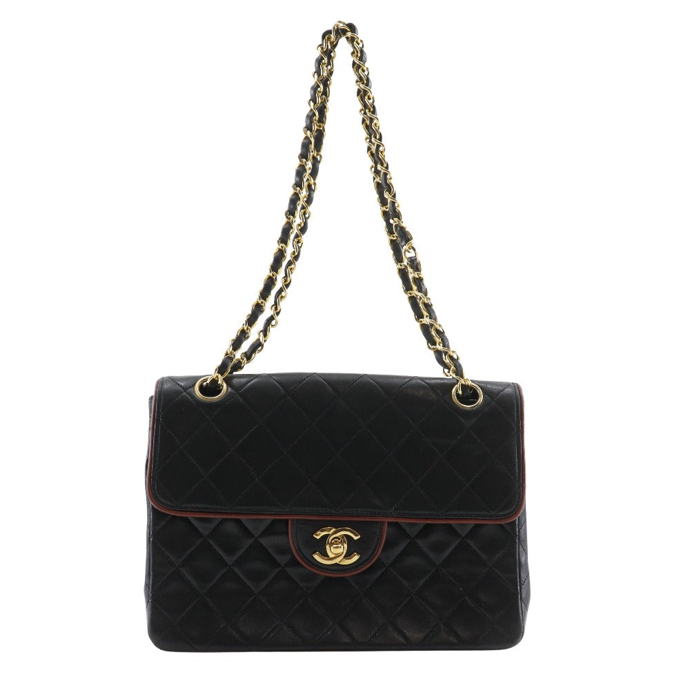 Chanel lambskin Double Matrasse ChainShoulder Black Shoulder Bag