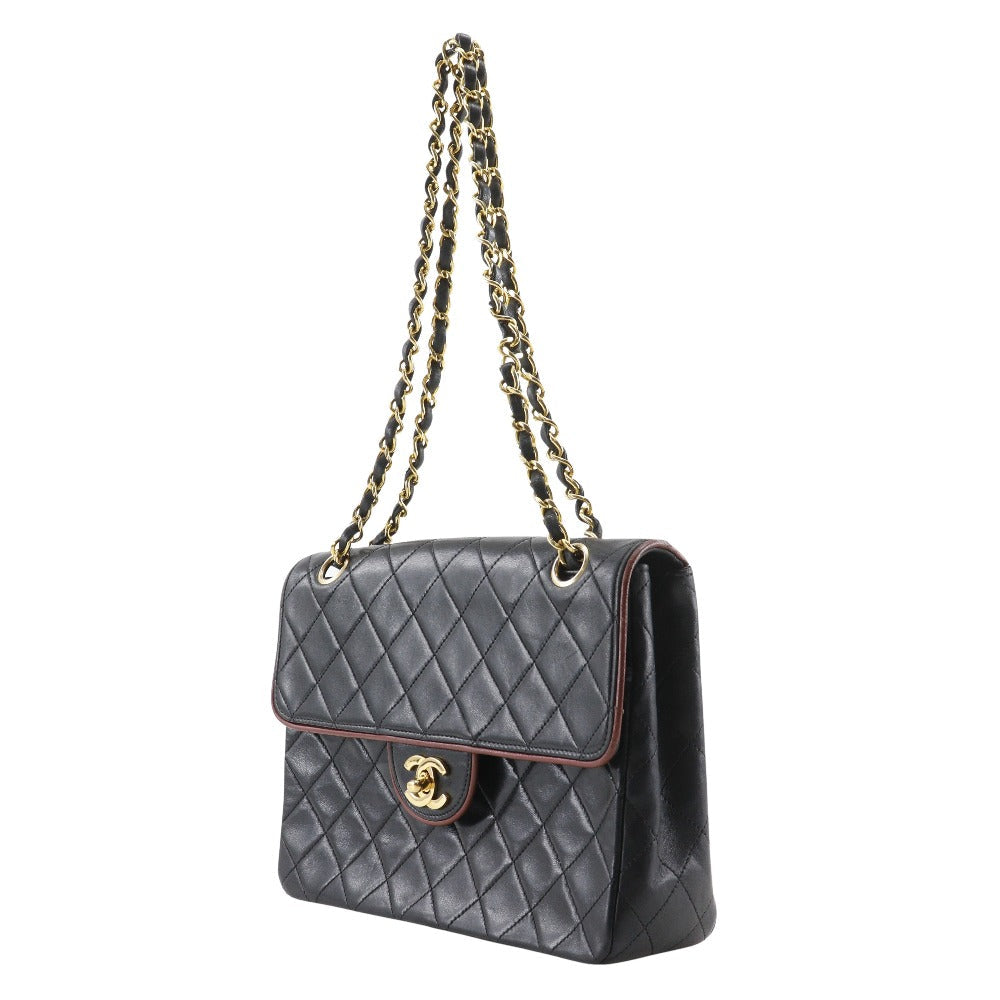 Chanel lambskin Double Matrasse ChainShoulder Black Shoulder Bag