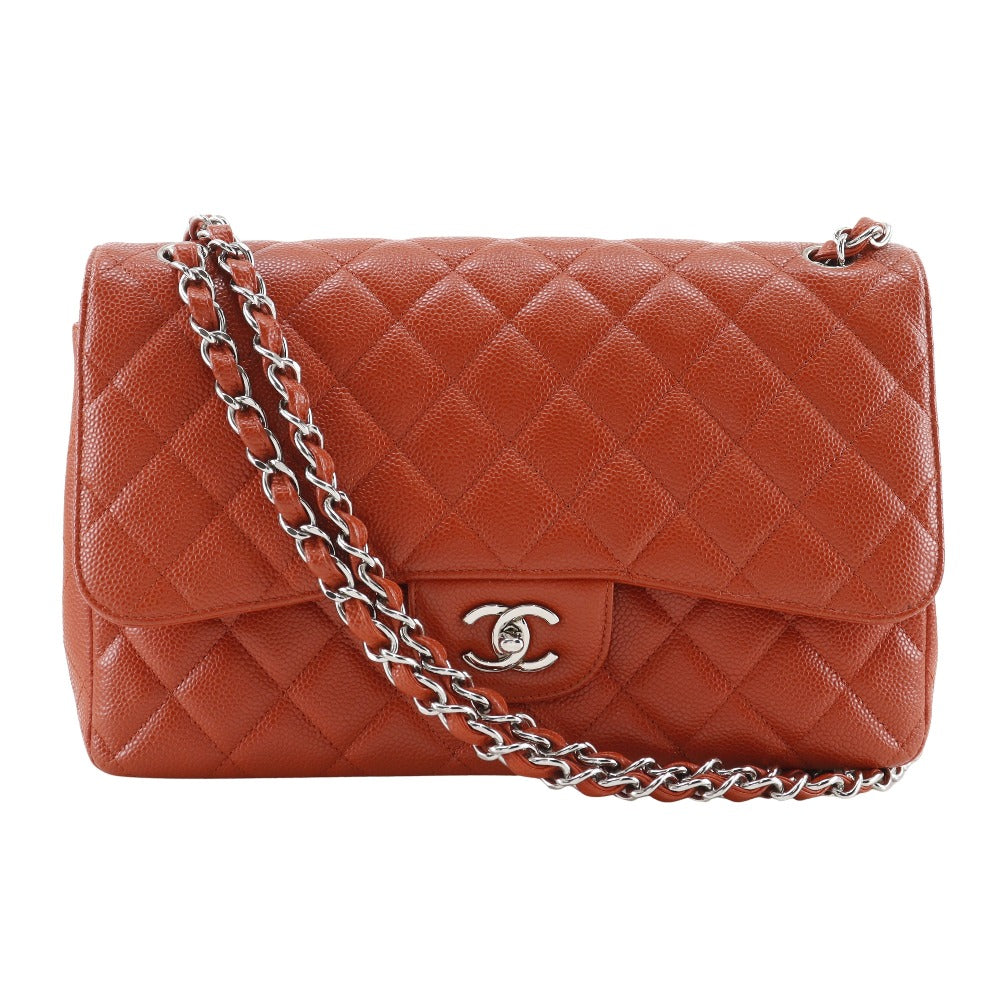 Chanel Caviar skin Double flap Double Deca Orange Shoulder Bag