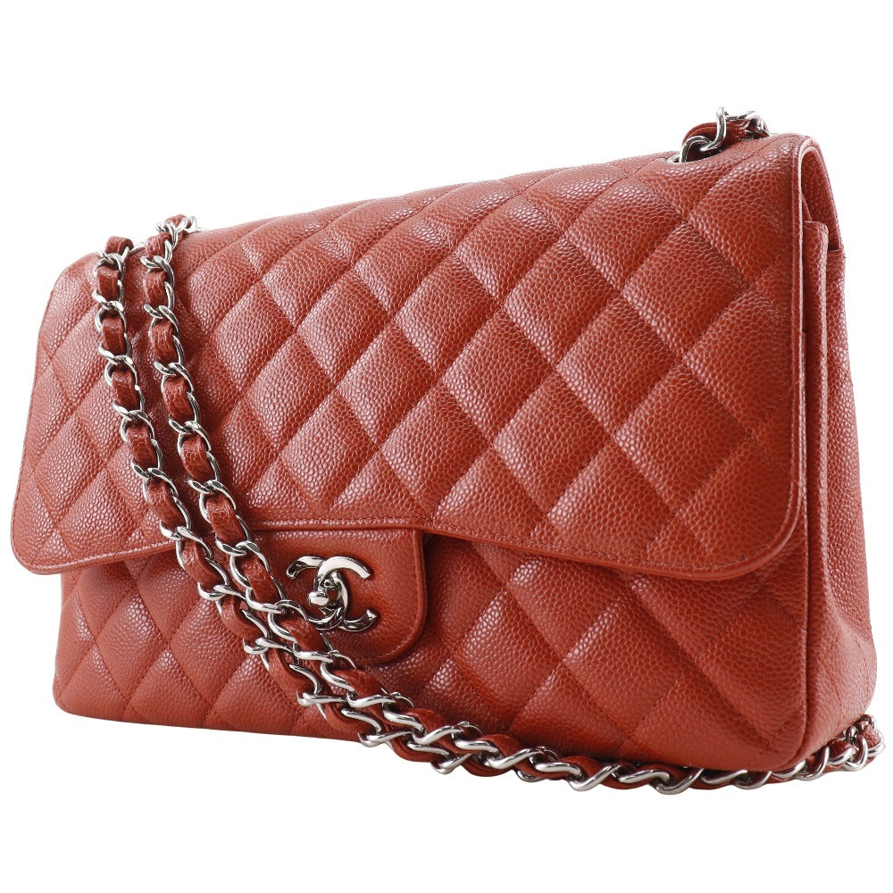 Chanel Caviar skin Double flap Double Deca Orange Shoulder Bag