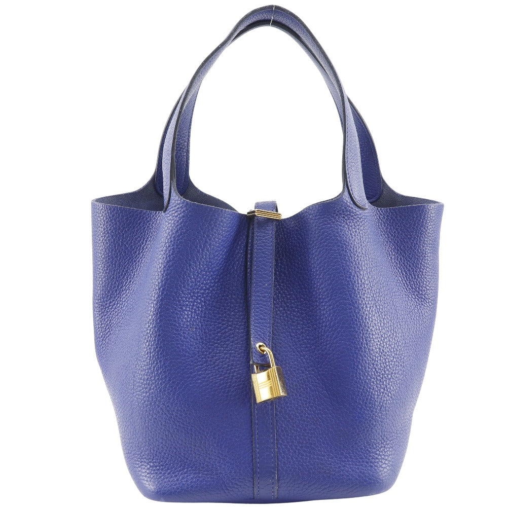 Taurillon Clemence Metal Picotan Lock Mm Women Blue Gold Travel Bag