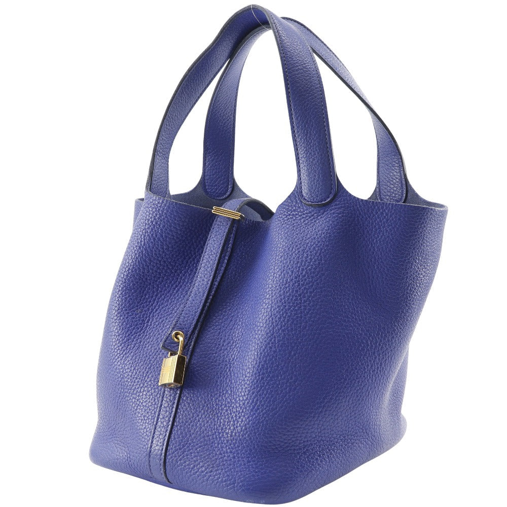 Taurillon Clemence Metal Picotan Lock Mm Women Blue Gold Travel Bag