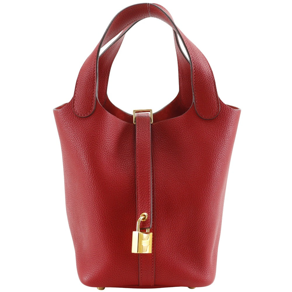 Hermes Handbag Taurillon Clemence Maurice Picotan Rock Pm Women Metal Red Gold Travel Bag