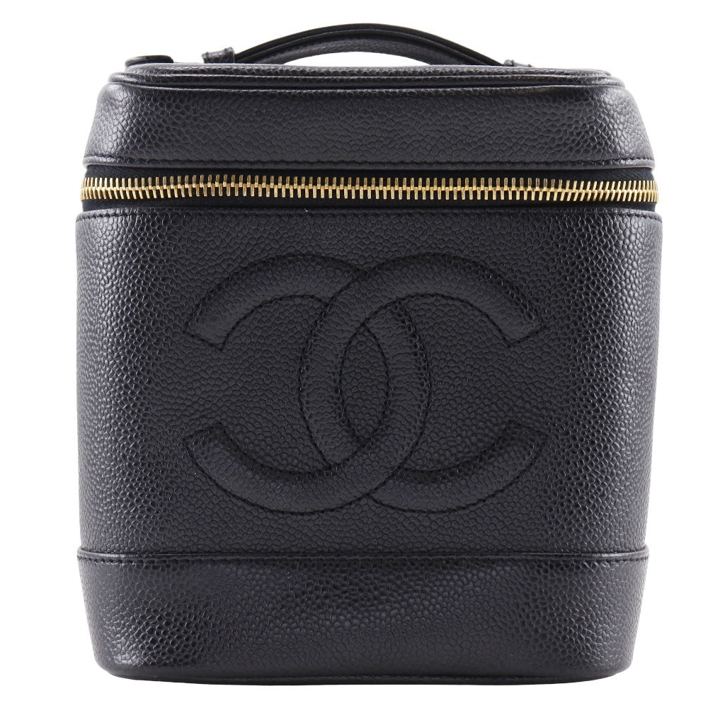 Chanel Caviar skin COCO Mark Vanity Black Handbag 4