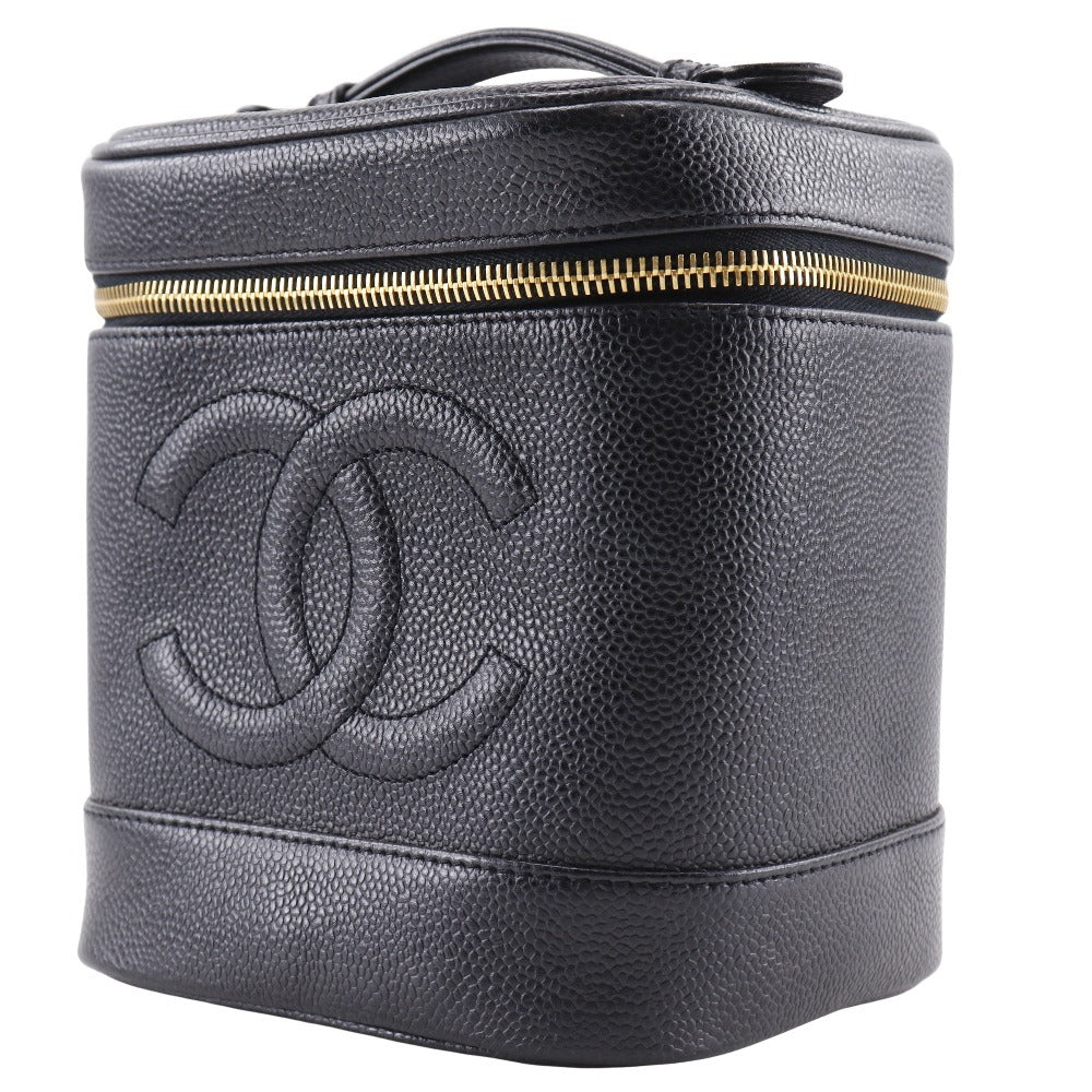 Chanel Caviar skin COCO Mark Vanity Black Handbag 4