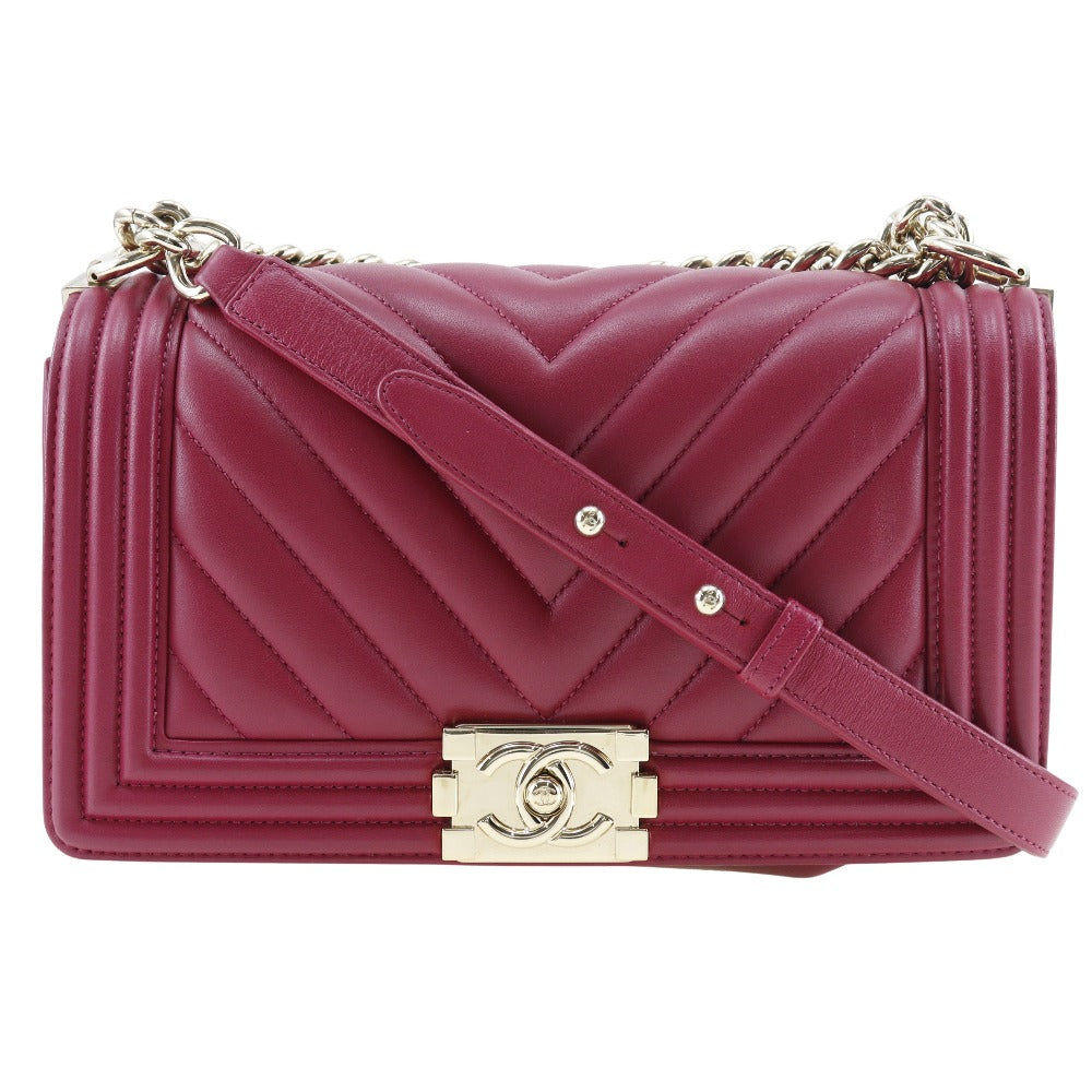 Chanel lambskin wine- Boy Red Shoulder Bag