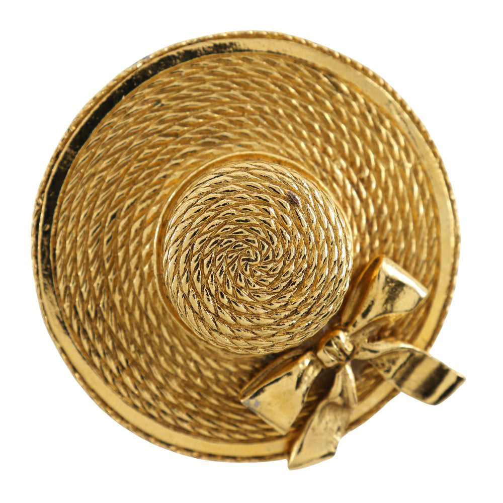 Chanel Brooch Plated Straw hat Gold