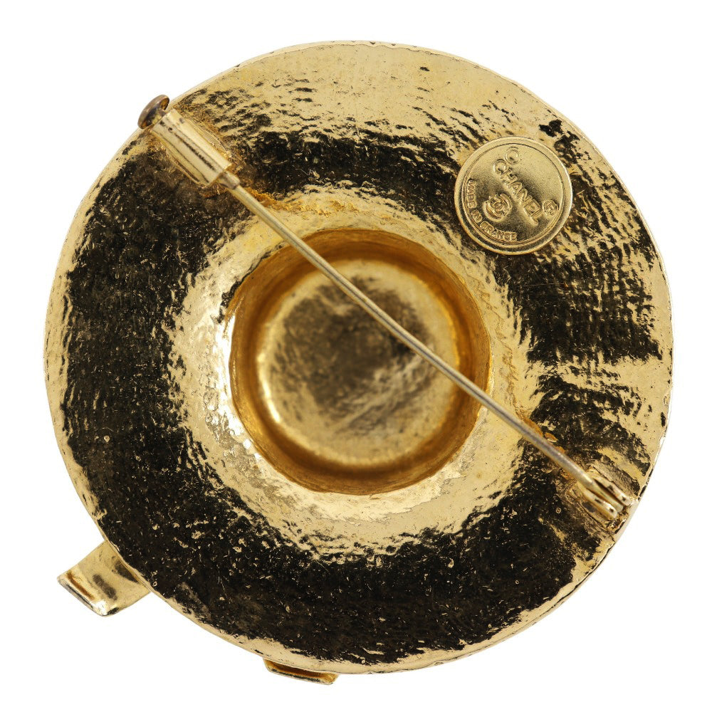 Chanel Brooch Plated Straw hat Gold