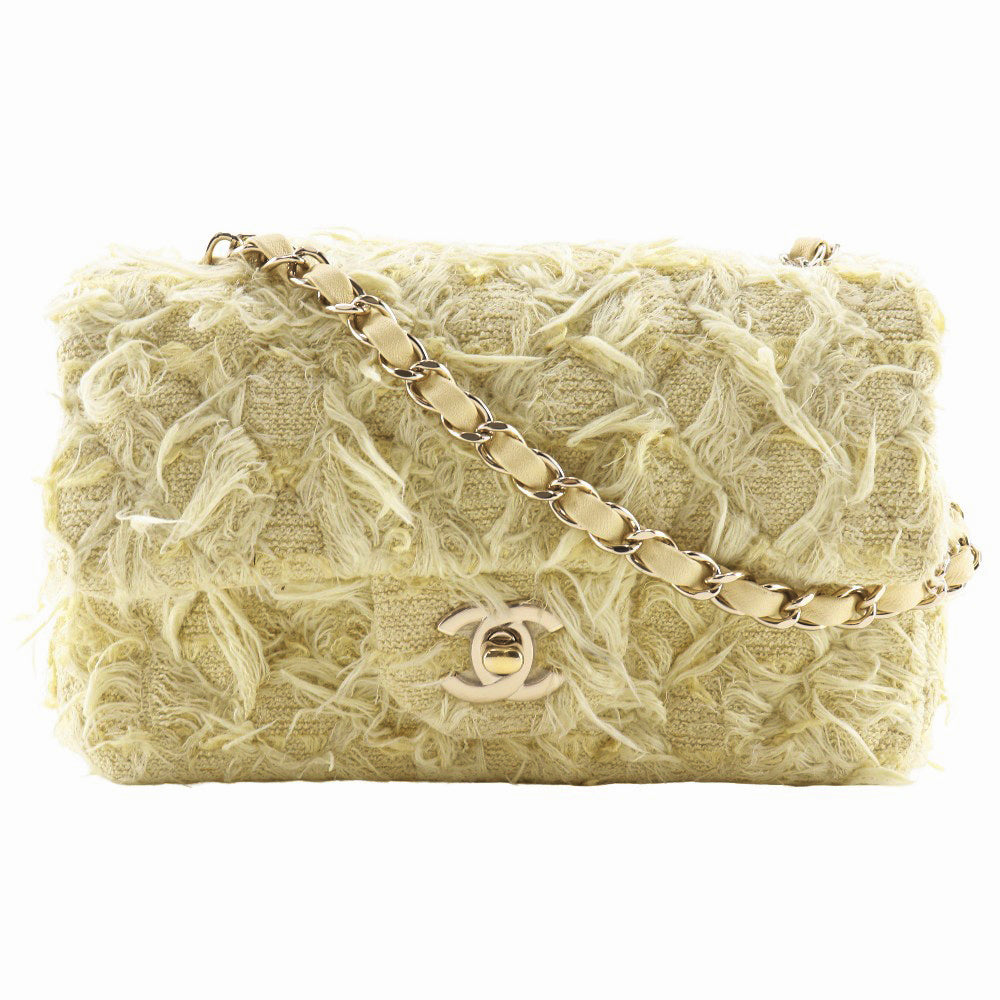 Chanel tweed yellow ChainShoulder matrasse Shoulder Bag