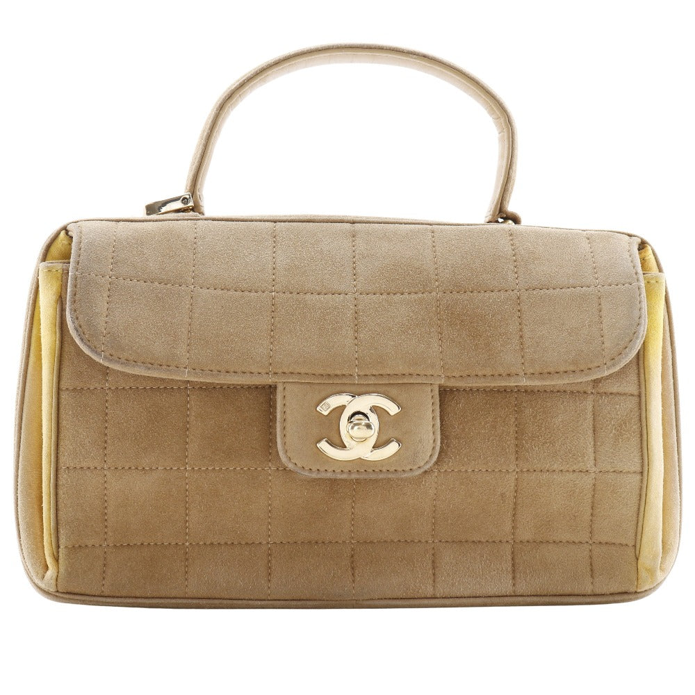 Chanel Suede yellow One handle Chocolate bar Brown Handbag