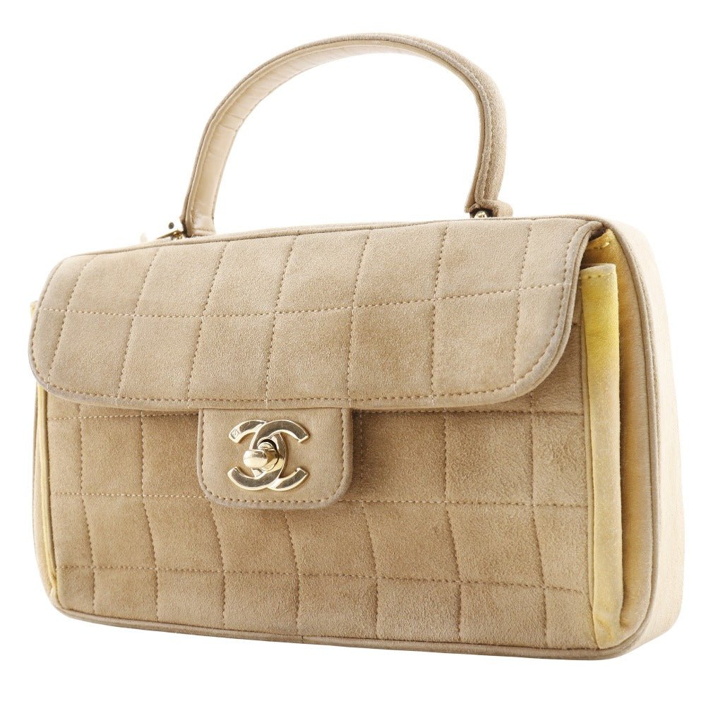 Chanel Suede yellow One handle Chocolate bar Brown Handbag