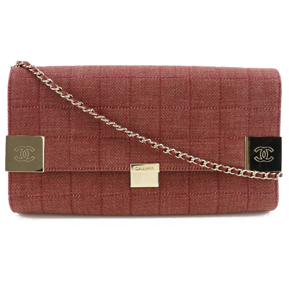 Chanel Cotton Chocolate bar line ChainShoulder Red Canvas Shoulder Bag