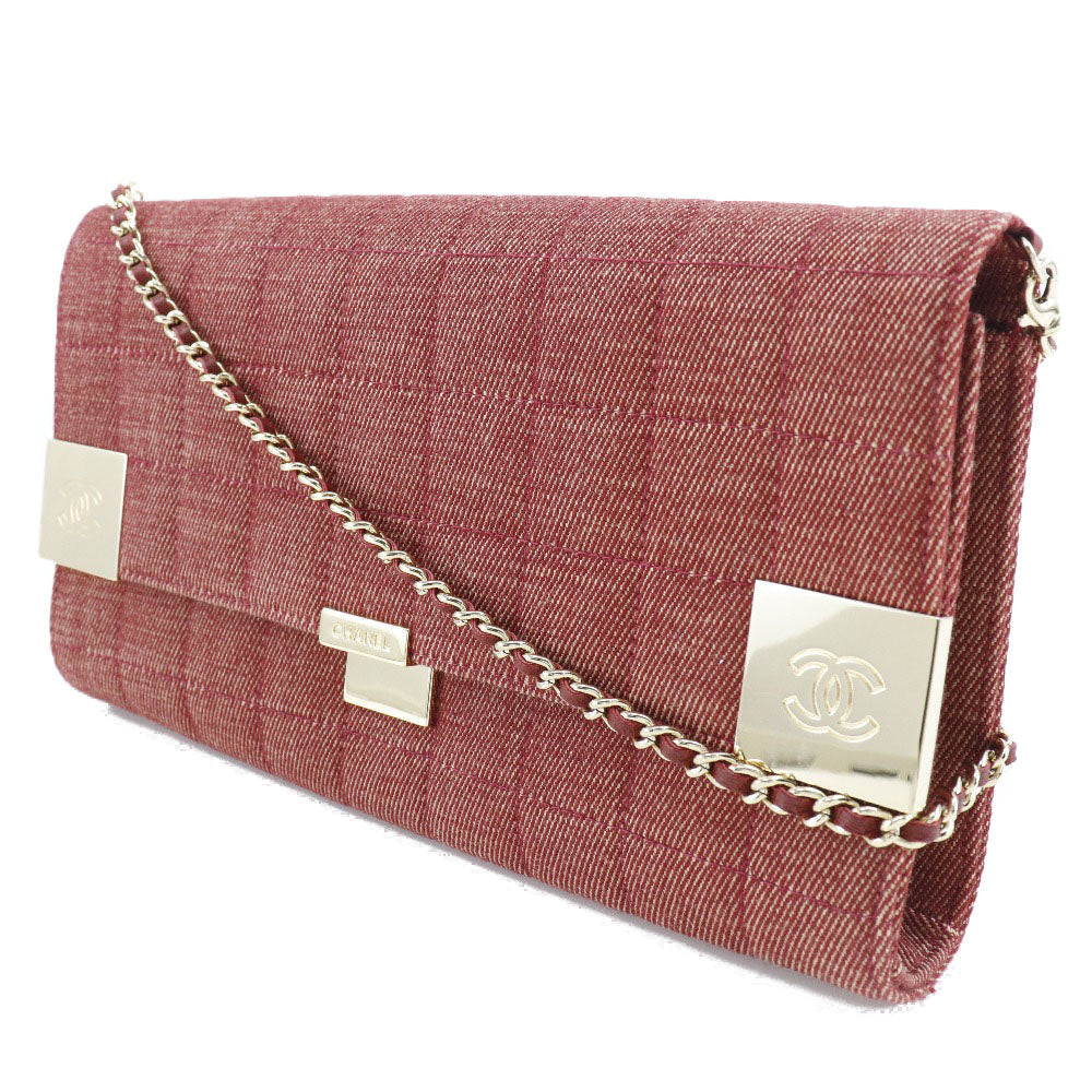 Chanel Cotton Chocolate bar line ChainShoulder Red Canvas Shoulder Bag