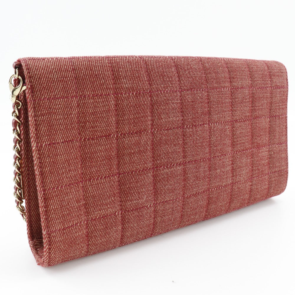 Chanel Cotton Chocolate bar line ChainShoulder Red Canvas Shoulder Bag