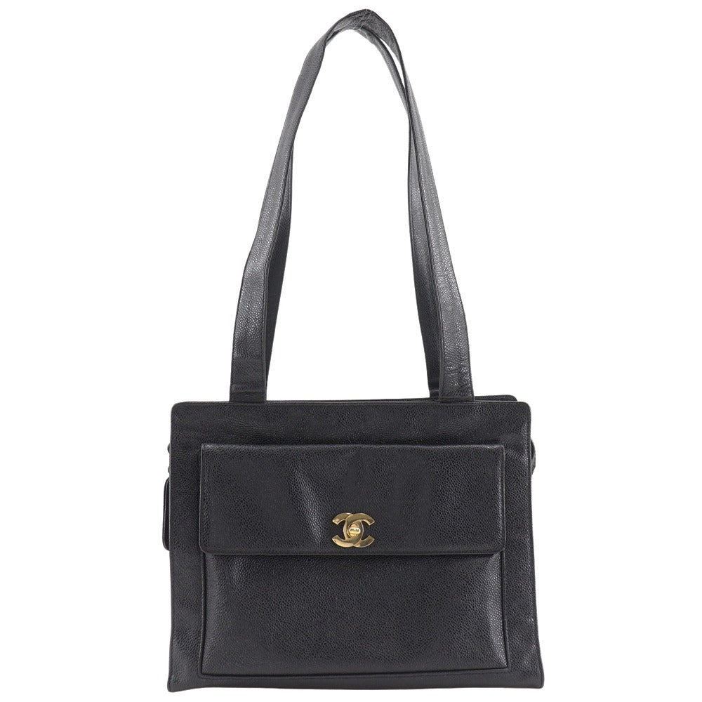 Chanel Caviar skin COCO Mark Black Tote Bag