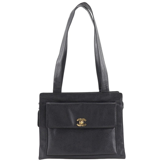 Chanel Caviar skin COCO Mark Black Tote Bag