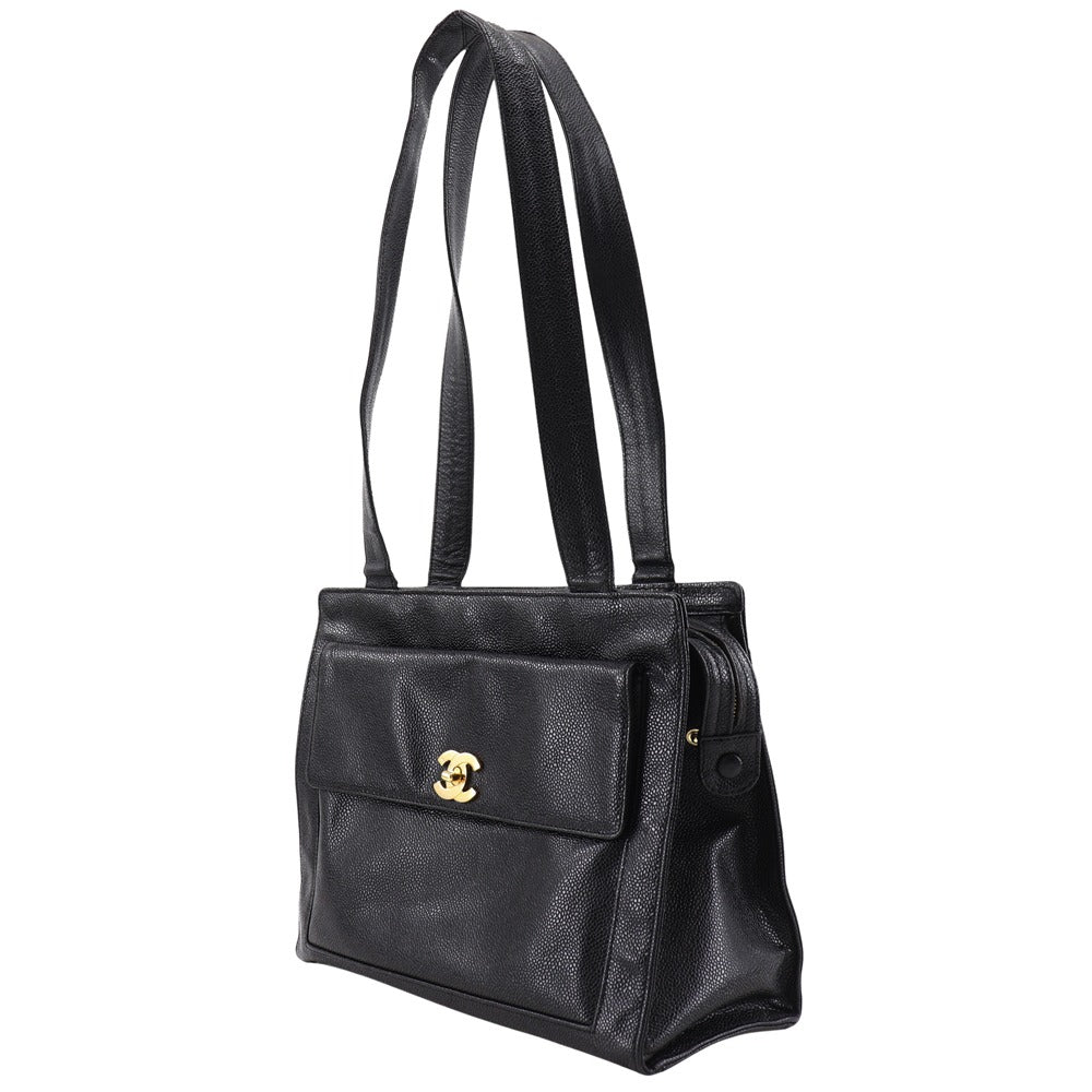 Chanel Caviar skin COCO Mark Black Tote Bag
