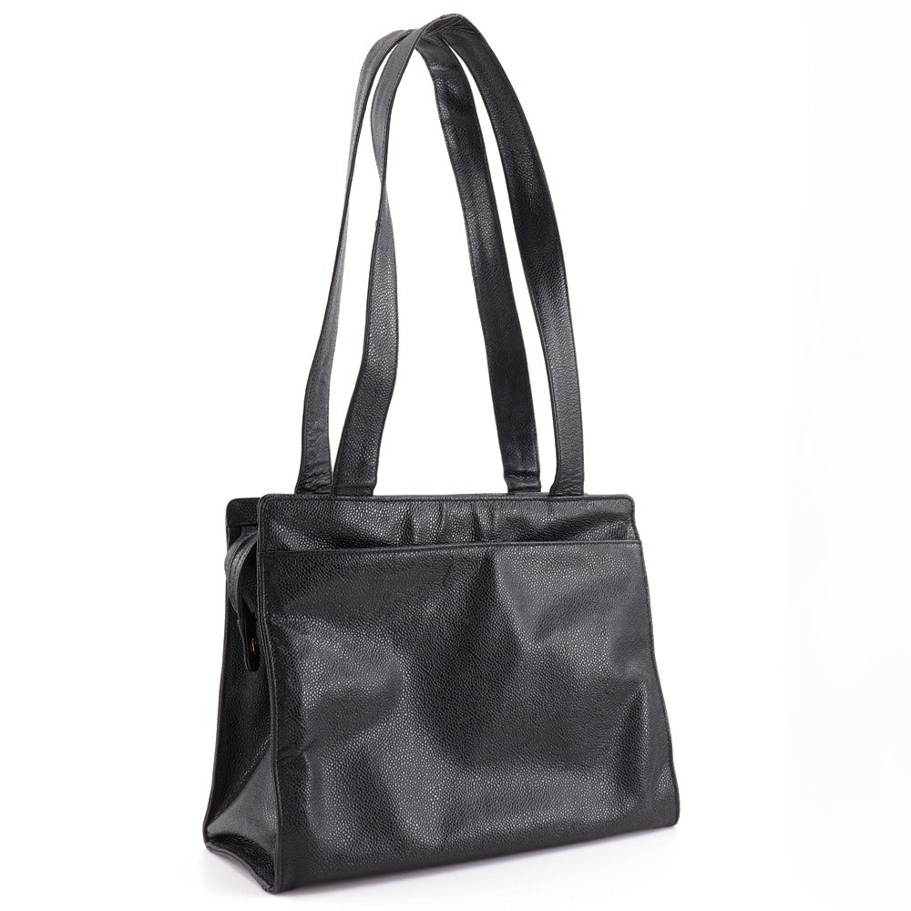 Chanel Caviar skin COCO Mark Black Tote Bag
