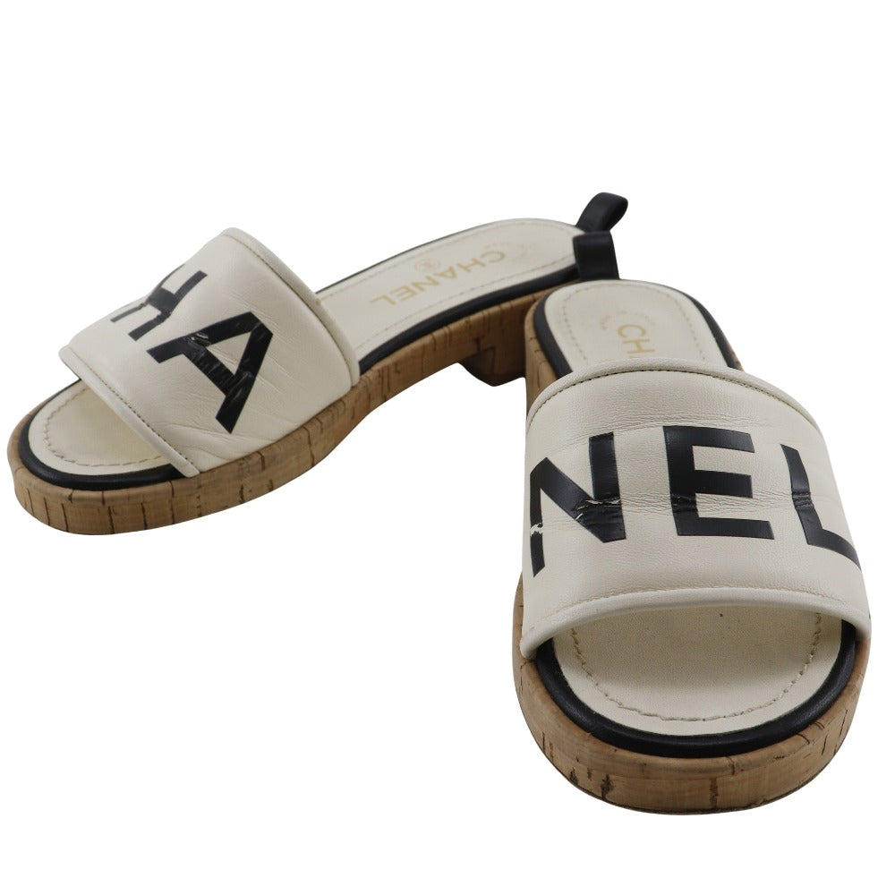 Chanel Mule Cork Two-tone color logo 36C Leather Shoes