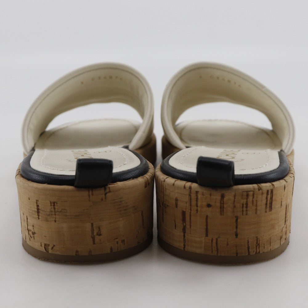 Chanel Mule Cork Two-tone color logo 36C Leather Shoes