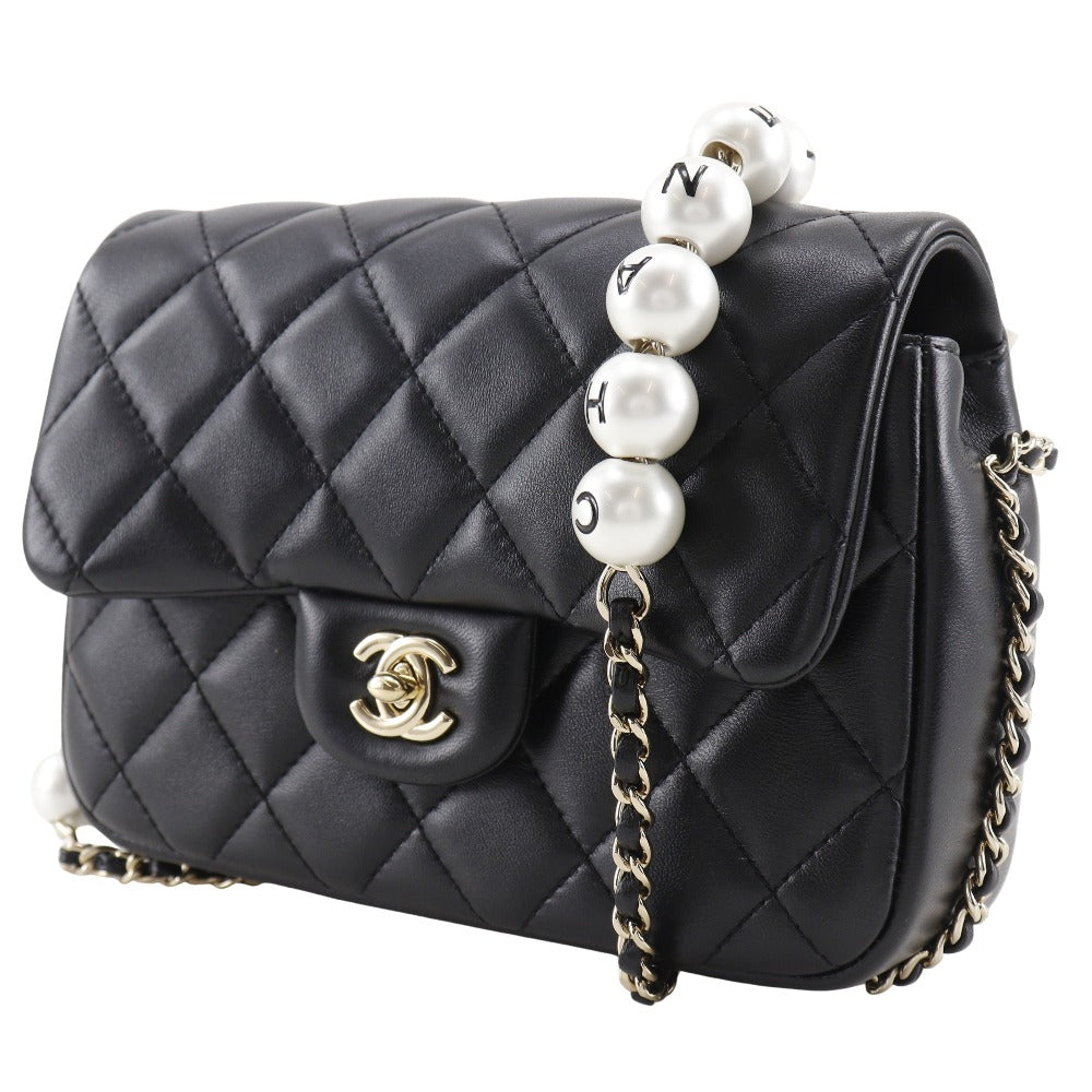 Chanel lambskin Matrasse Pearl ChainShoulder Black Shoulder Bag