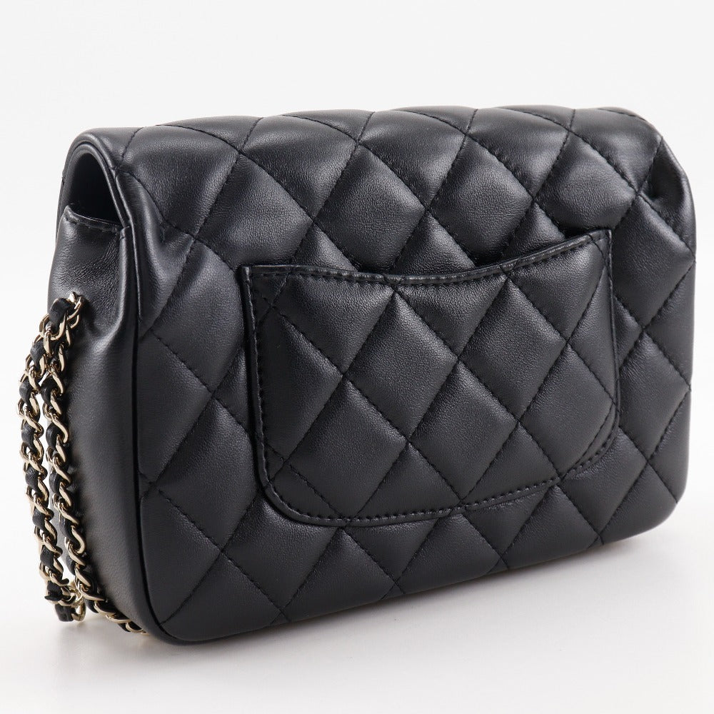 Chanel lambskin Matrasse Pearl ChainShoulder Black Shoulder Bag