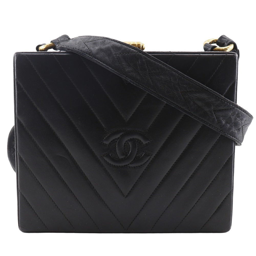 Chanel lambskin Vstitch Chevron COCO Mark Black Shoulder Bag