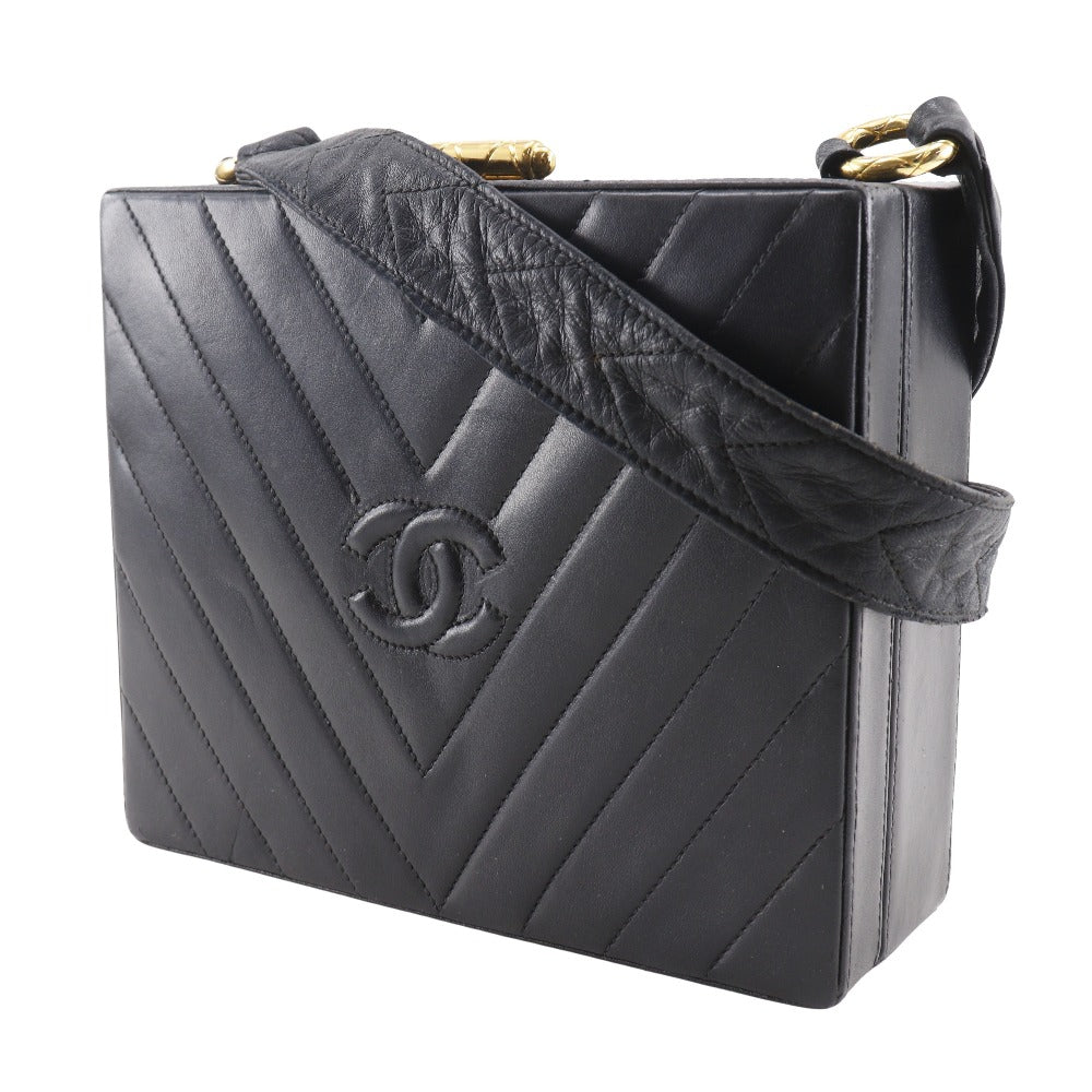 Chanel lambskin Vstitch Chevron COCO Mark Black Shoulder Bag