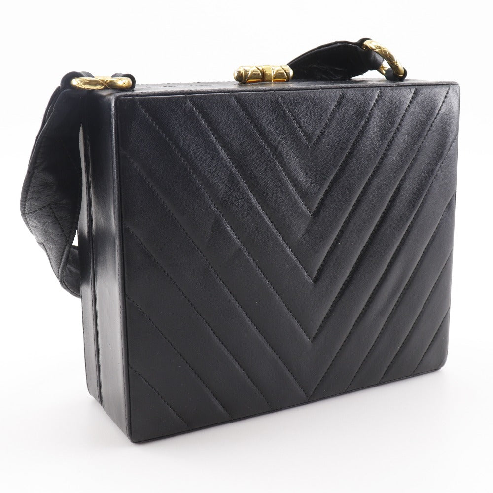 Chanel lambskin Vstitch Chevron COCO Mark Black Shoulder Bag