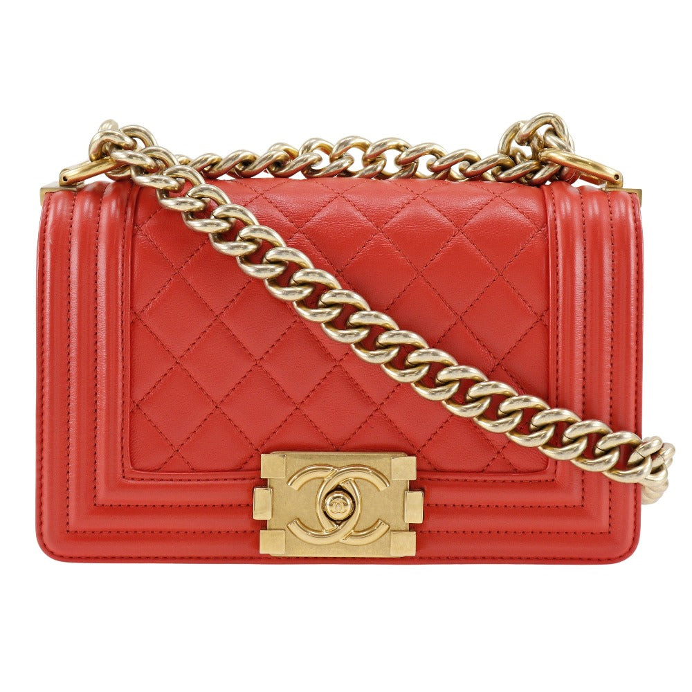 Chanel lambskin Boy ChainShoulder Red Shoulder Bag