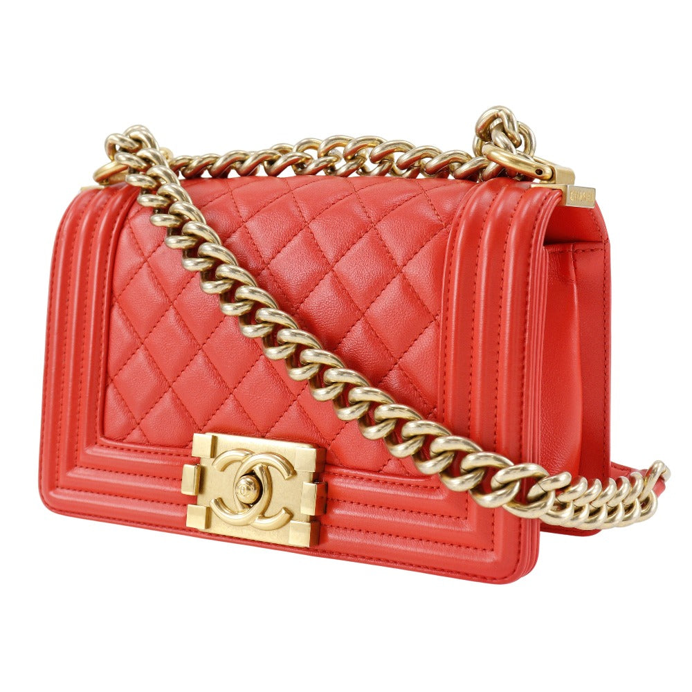 Chanel lambskin Boy ChainShoulder Red Shoulder Bag