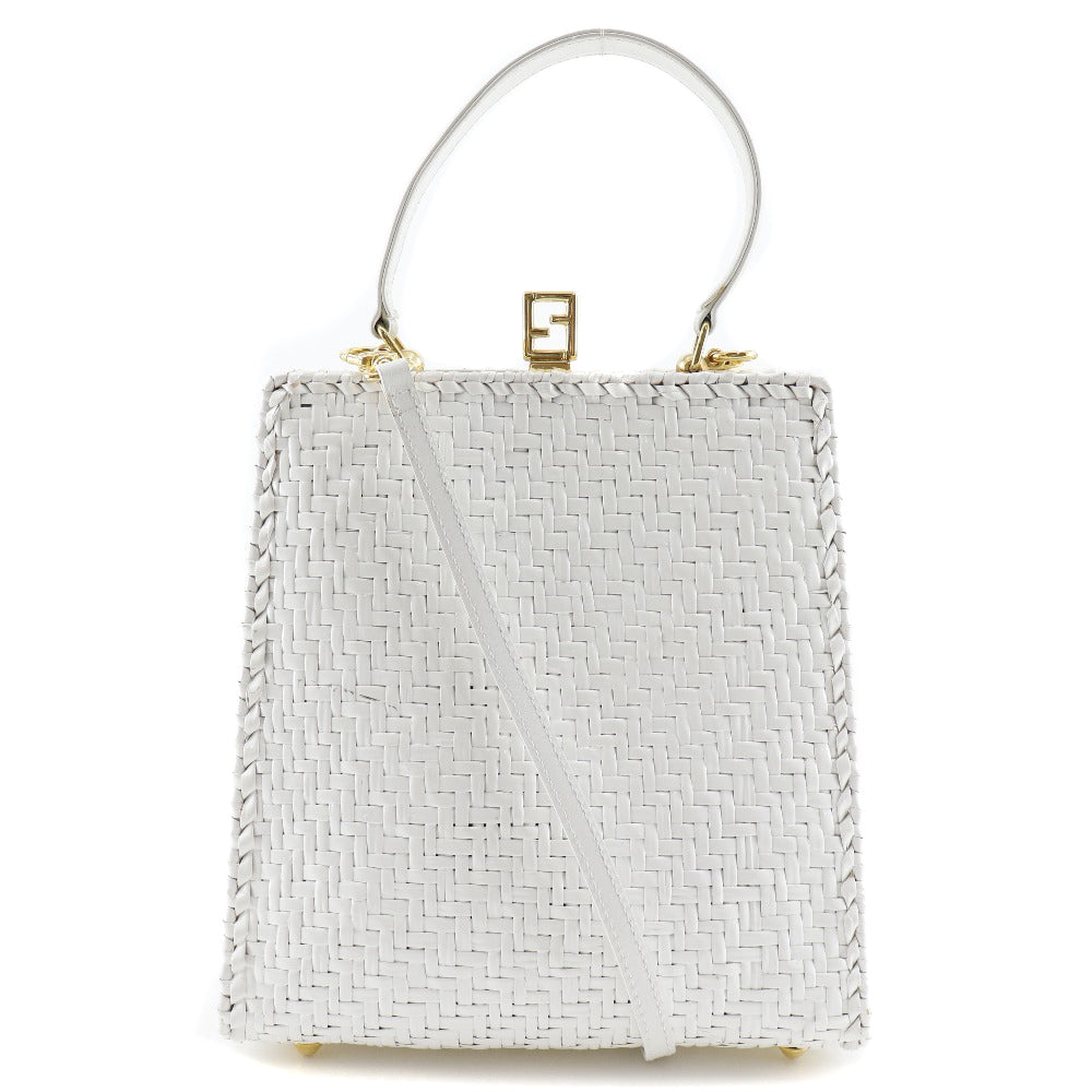 Fendi Handbag 2Way Leather White Travel Bag