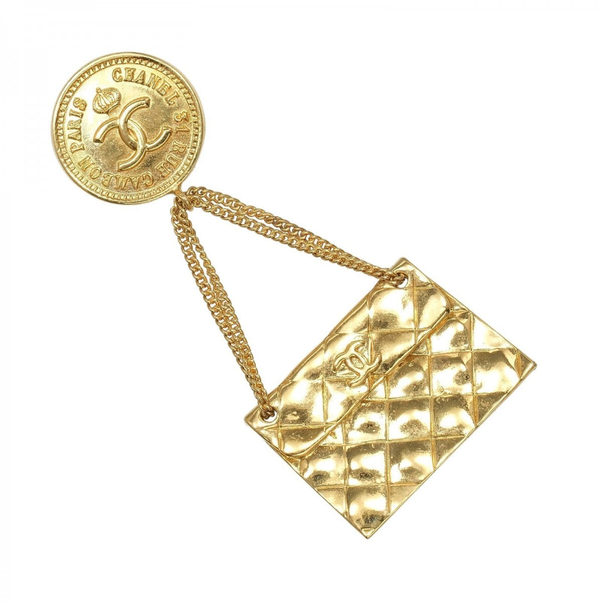 Chanel Brooch Plated motif Matelasse COCO Mark Gold Handbag