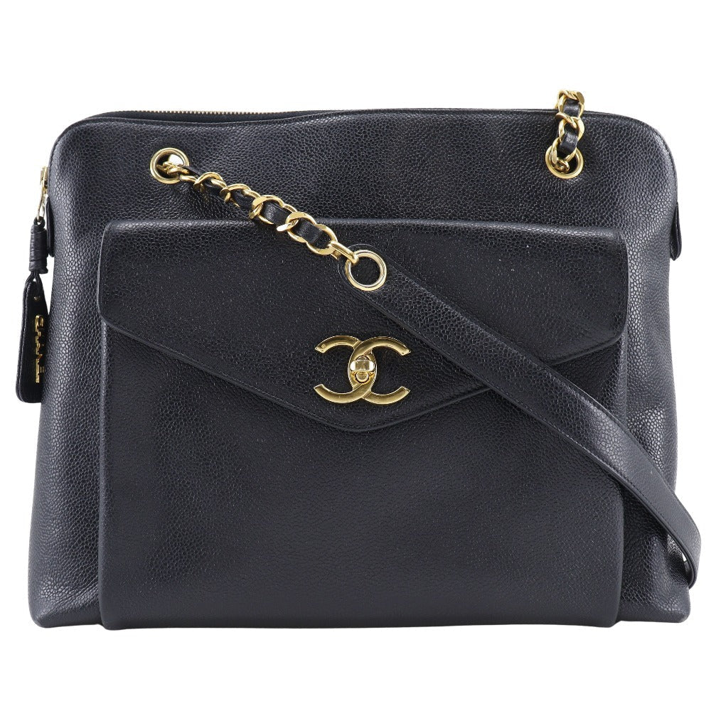 CHANEL Shoulder Bag Caviar skin black Chain tote Women  