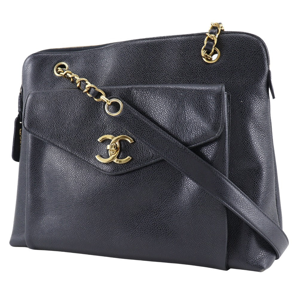 CHANEL Shoulder Bag Caviar skin black Chain tote Women  