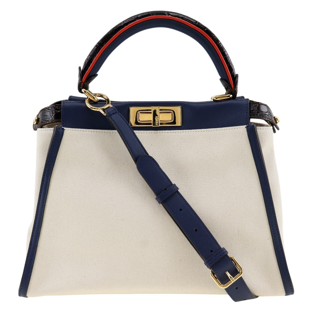 Fendi Peekaboo Calf Handbag 2Way Canvas Travel Bag