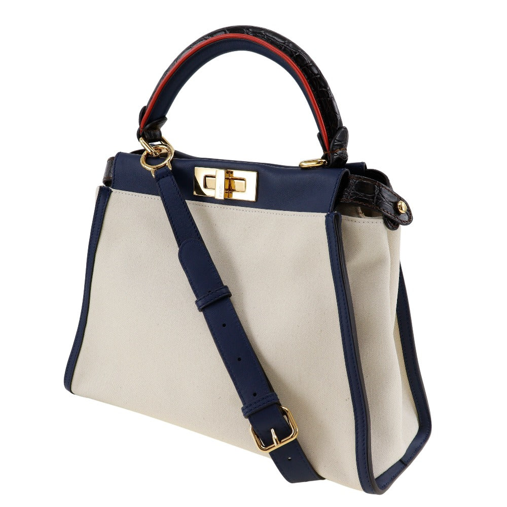 Fendi Peekaboo Calf Handbag 2Way Canvas Travel Bag